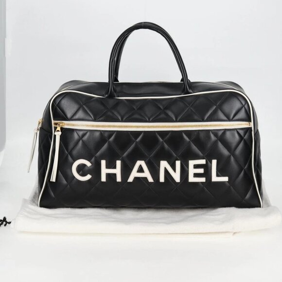 CHANEL Matelasse Boston Bag Calf Skin Black CC Auth 127925V - Picture 2 of 15